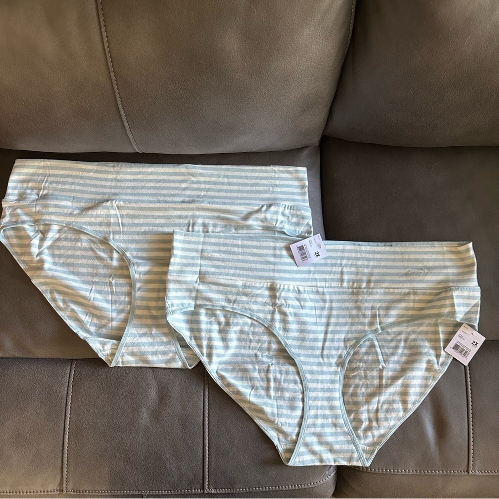 NWT Motherhood Maternity Fold Over Panties Plus Size Blue Stripe 2pk